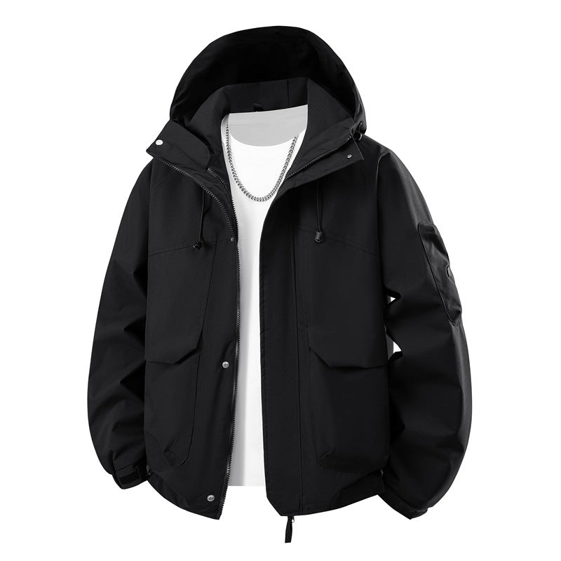 Herren wasserdichter Kapuzen-Outdoorblouson mit winddichter Membran, verstellbarem Saum und multifunktionalen Taschen Drune