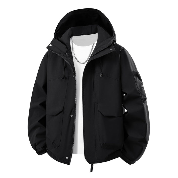 Herren wasserdichter Kapuzen-Outdoorblouson mit winddichter Membran, verstellbarem Saum und multifunktionalen Taschen Drune