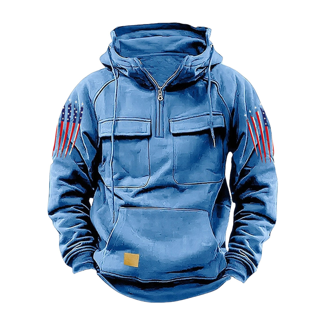 Herren nan Kapuzenpullover mit Halbzip, Cargo-Brusttaschen und Kängurutasche Drune