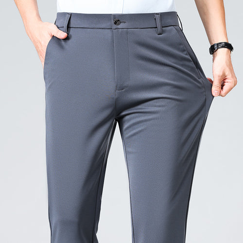 Herren Schlanke Business-Chinohose mit Stretch-Twill, Bügelfalte & verdeckten Reißverschlusstaschen Drune