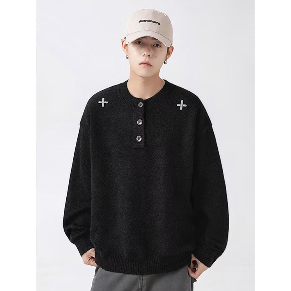 Herren Trendiger Pullover mit Knopfdetails Drune