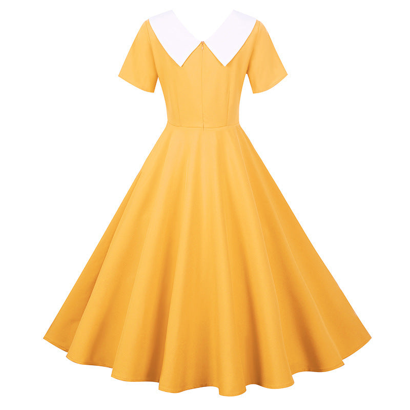 Damen Retro Swingkleid mit elegantem Kragen und weitschwingendem Rock Drune