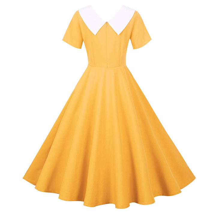 Damen Retro Swingkleid mit elegantem Kragen und weitschwingendem Rock Drune