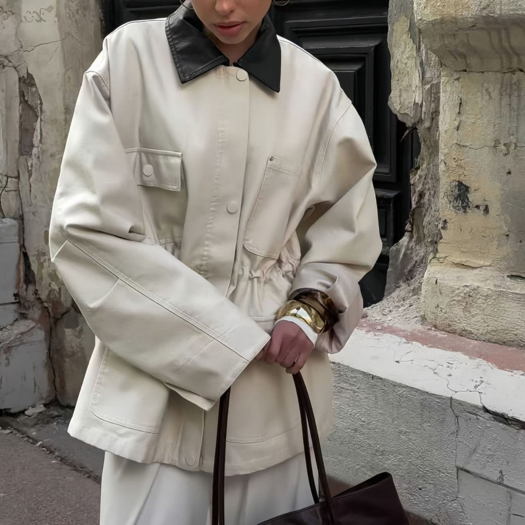 Damen Modische Oversized-Jacke mit elegantem Kragen und praktischen Taschen Drune