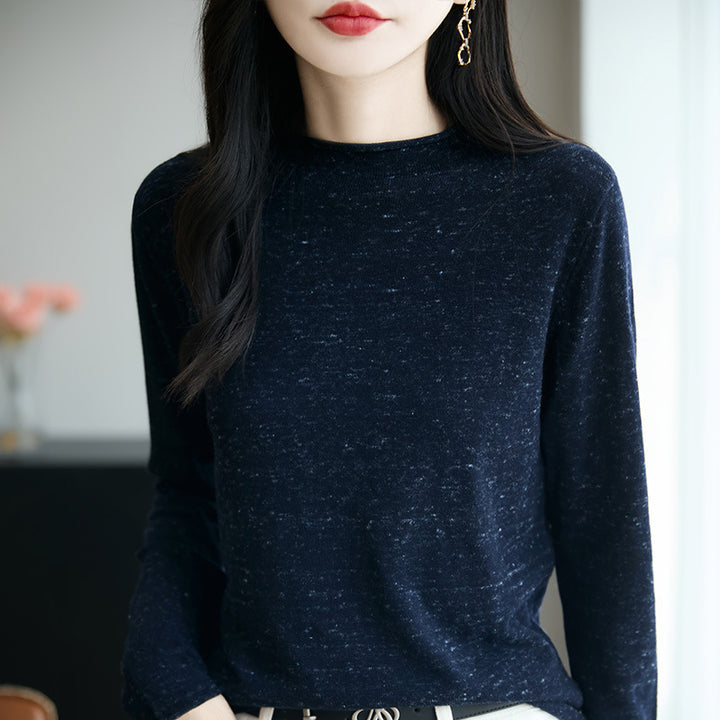 Damen Minimalistischer Nep-Strick-Longsleeve mit kurzem Stehkragen Drune