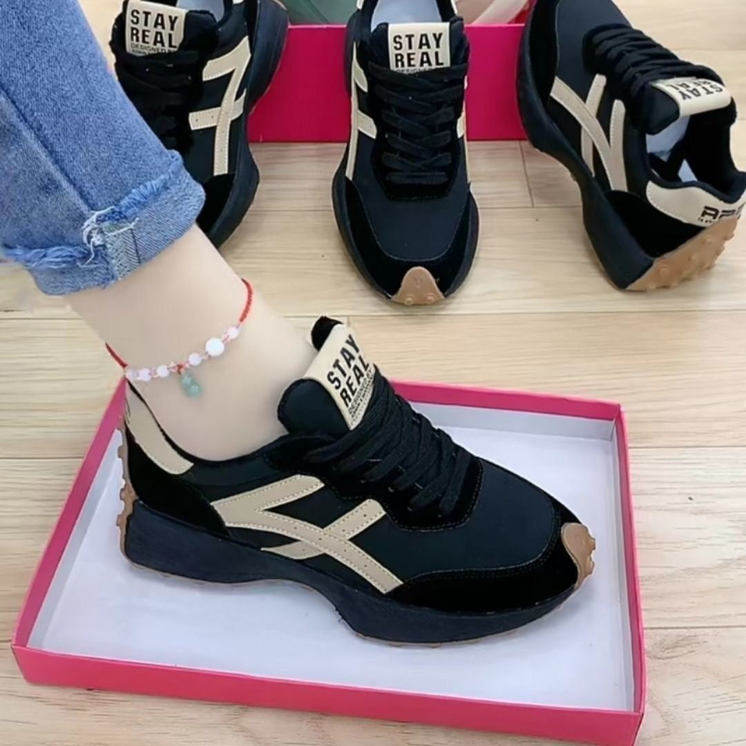 Damen Retro-Plateau-Sneaker im Running-Style mit gepolstertem Schaft und Profilsohle Drune