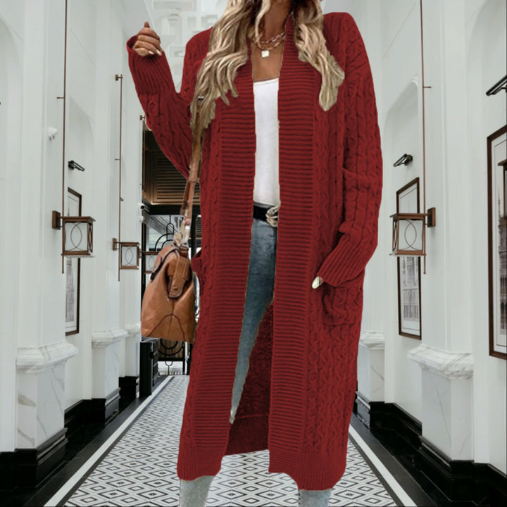 Damen Strickmantel mit modischen Zopfmuster und tiefen Taschen Drune