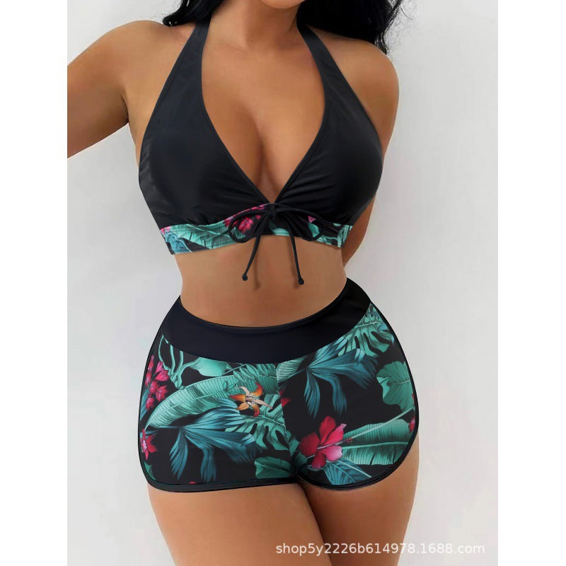 Damen Hochgeschlossen Bikini mit verspieltem Blumenmuster Drune