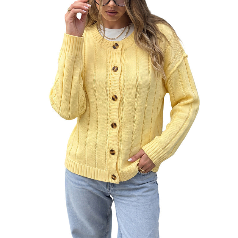 Damen Strickjacke mit Knopfdetails und feiner Rippstruktur Drune