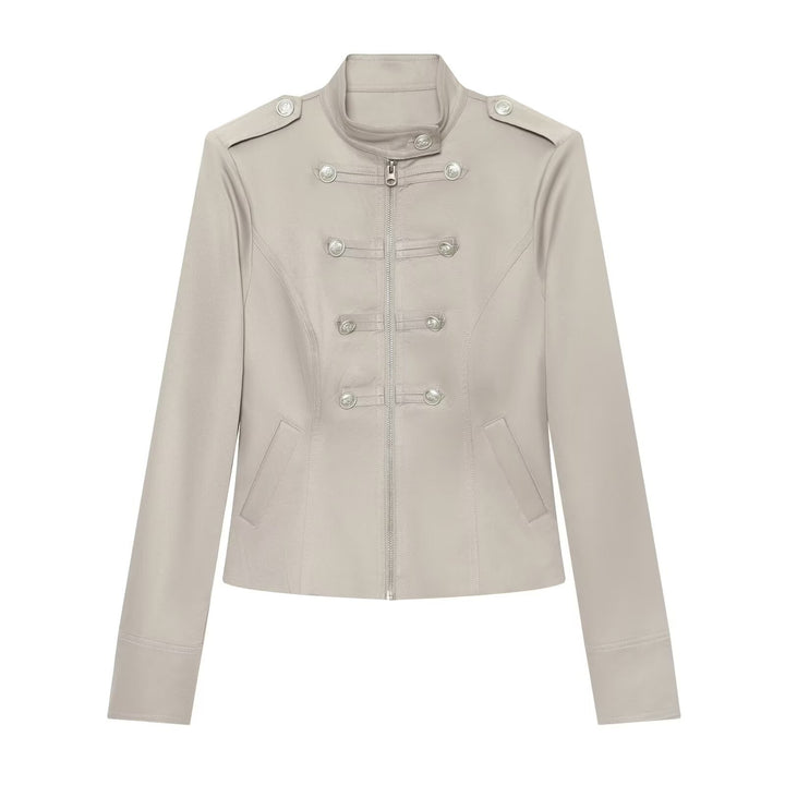 Damen Militärisch inspirierte Kurzjacke mit Reißverschluss und Zierknöpfen Drune
