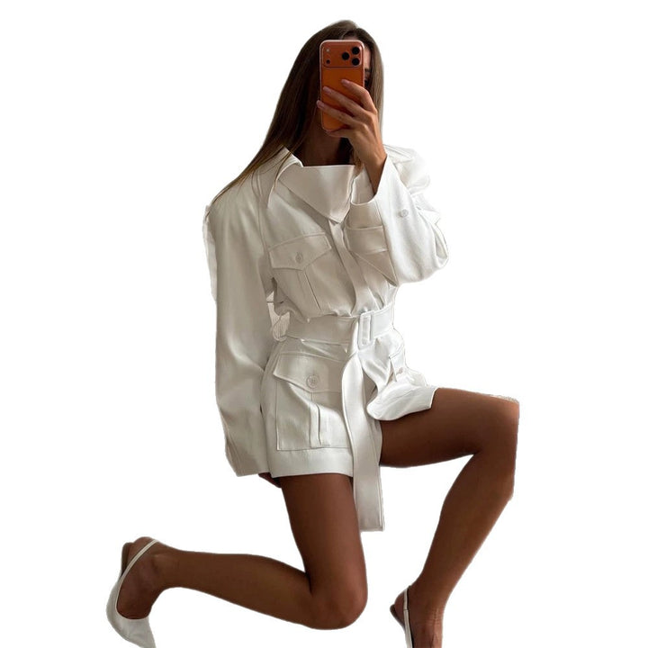 Damen Kurzblusenkleid mit Taillengürtel und aufgesetzten Pattentaschen Drune