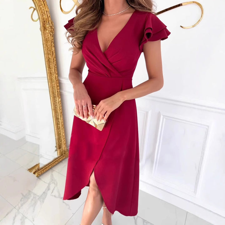 Damen Midi-Cocktailkleid mit schwingendem Rock und eleganten Rüschendetails Drune