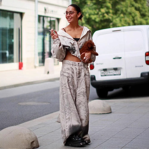Damen Oversized Wide-Leg-Jeans mit modernem Farbverlauf Drune