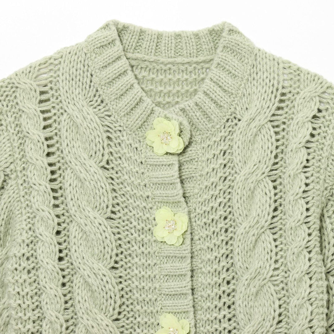 Damen cropped Strickjacke mit floralem Detail Drune