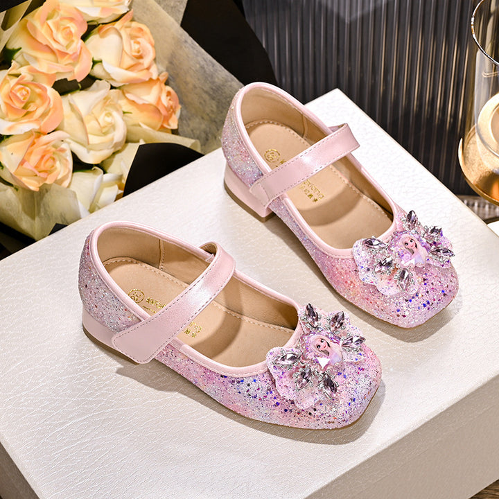 Mädchen Mary Jane Glitzer Ballerinas mit Blumenverzierung Drune
