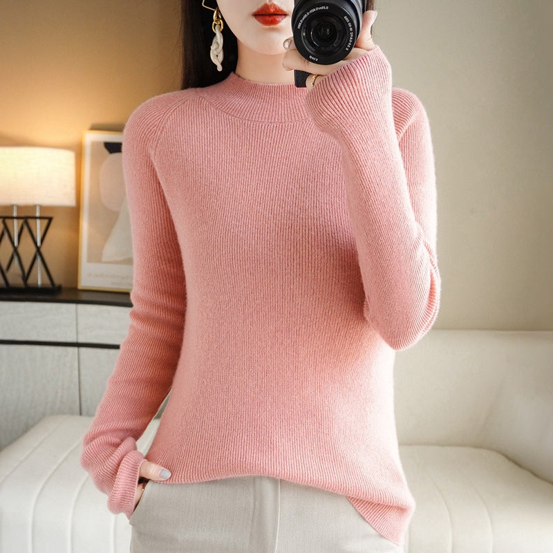 Damen Schmal geschnittener Stehkragenpullover aus leichtem Feinstrick mit feiner Rippenstruktur Drune