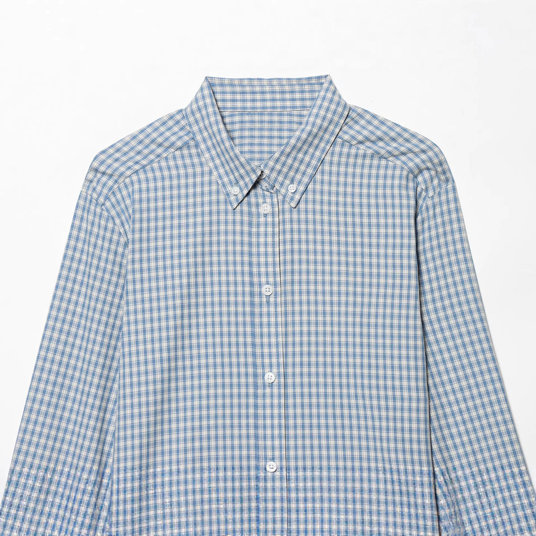 Herren nan kariertes Button-Down-Hemd mit Kentkragen und schmaler Silhouette Drune