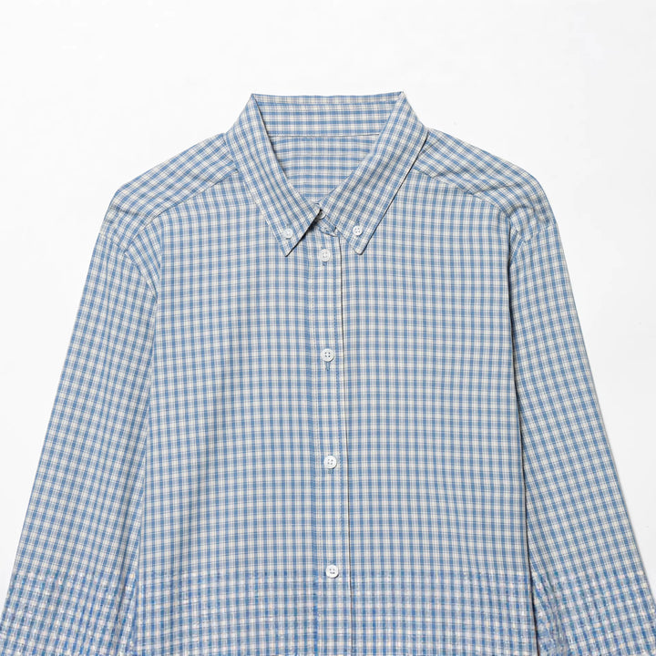 Herren nan kariertes Button-Down-Hemd mit Kentkragen und schmaler Silhouette Drune