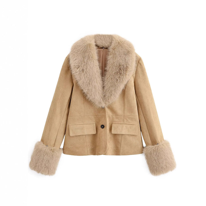 Damen 20+ kurzer Veloursimitat‑Blouson mit üppigem Webpelzkragen und Pelzmanschetten Drune
