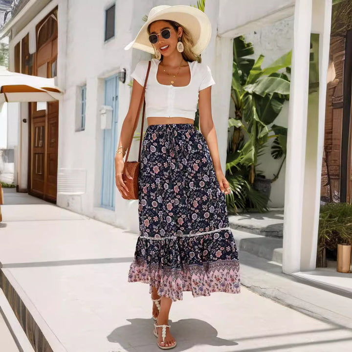 Damen Sommer-Rock mit floralen Mustern und voluminösem Saum Drune