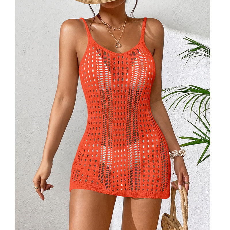 Damen Häkel-Strandkleid mit transparentem Design und eleganten Details Drune
