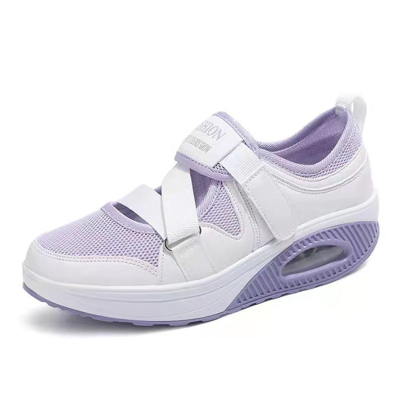 Damen Sportive Plateausneaker mit Luftkammer, Strick‑Mesh und Klettkreuzriemen Drune