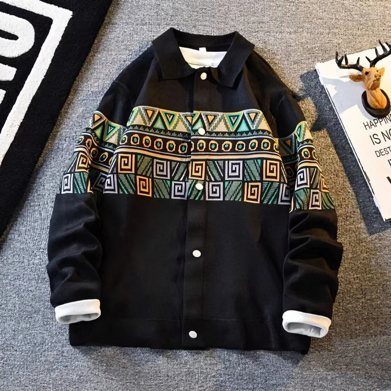 Damen Oversize-Strickjacke mit Jacquard‑Yoke und Druckknopfleiste Drune
