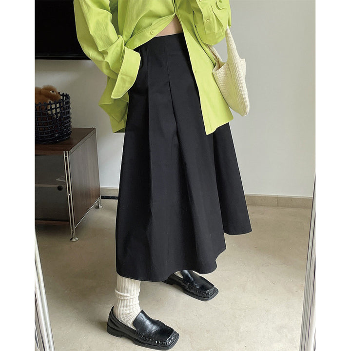 Damen Weites Midirock mit hoher Taille, Boxfalten und A-Linien-Silhouette Drune