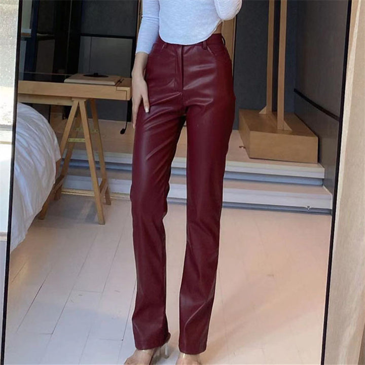 Damen Modische Kunstlederhose mit weitem Bein und eleganter Passform Drune