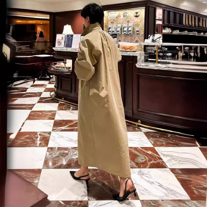 Damen Maxilanger Oversize-Mantel mit hohem Stehkragen, geraffter Rückenpasse und kastiger Silhouette Drune