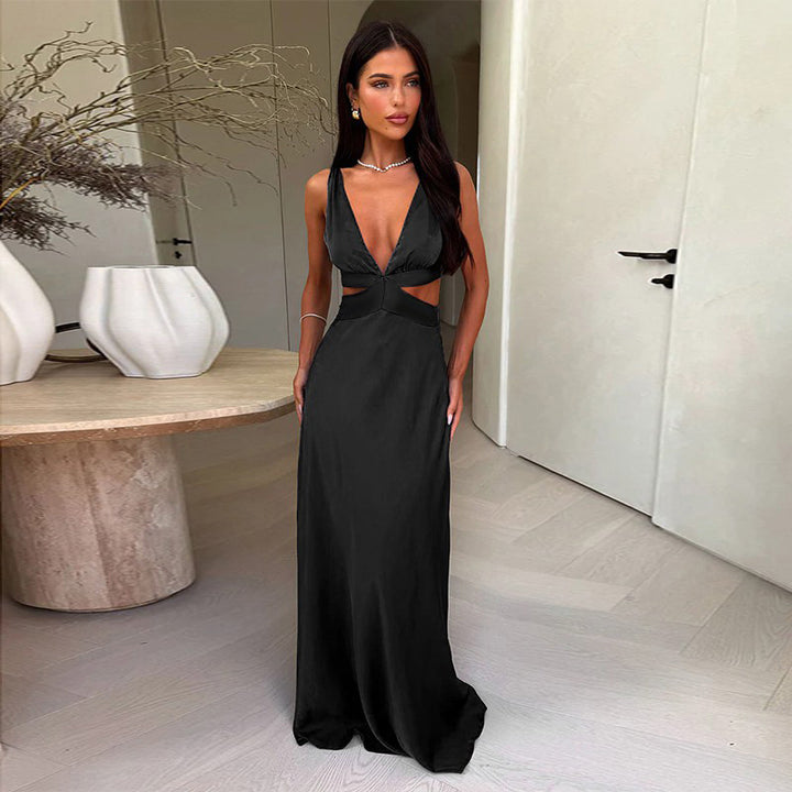 Damen Maxikleid mit tiefem V-Ausschnitt und modischen Cut-Outs Drune