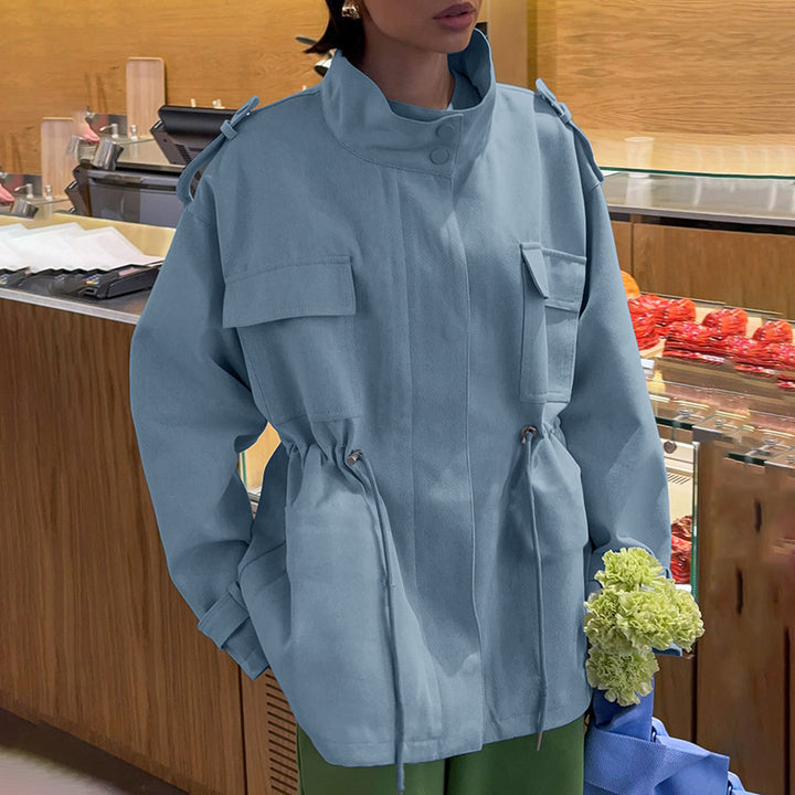 Damen Utility-Parka mit Tunnelzugtaillierung, Pattentaschen und Stehkragen Drune