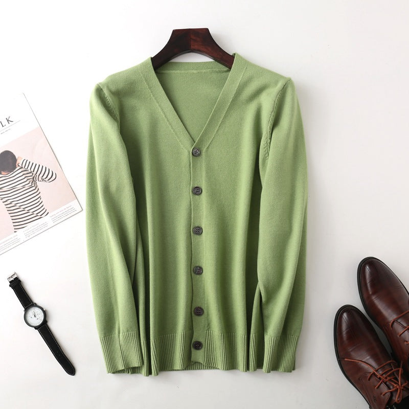 Herren Feiner V‑Ausschnitt-Cardigan aus leichtem Feinstrick mit geripptem Saum Drune