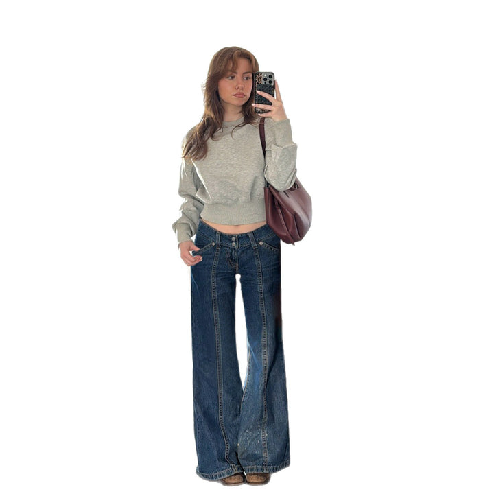 Damen Weite Jeanshose im Retro-Stil mit hohen Bund Drune
