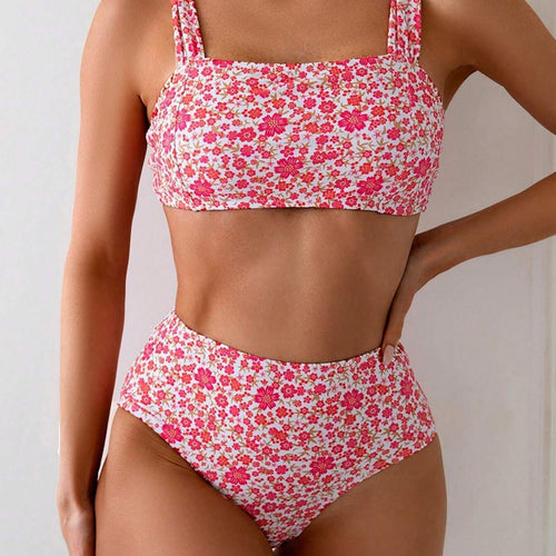 Drune | Damen Hoch tailliertes Bikini-Set mit floralen Mustern und breiten Trägern