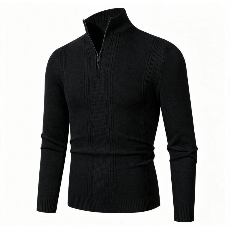 Herren Feiner Halbzip-Rollkragenpullover mit Strukturstreifen und körpernahem Schnitt Drune