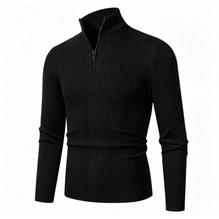 Herren Feiner Halbzip-Rollkragenpullover mit Strukturstreifen und körpernahem Schnitt Drune