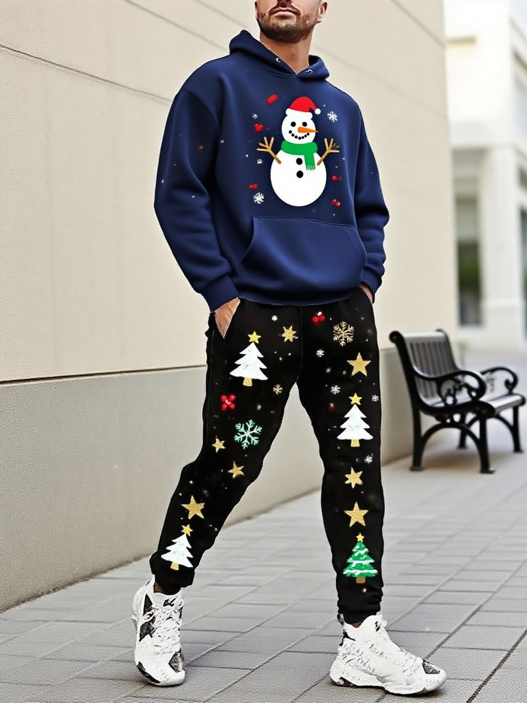 Herren Weihnachtsmotiviere Kapuzenpullover und Jogginghose Set Drune