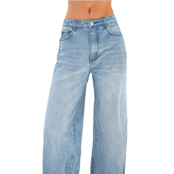 Damen weite High-Waist Jeanshose im Palazzo-Stil Drune