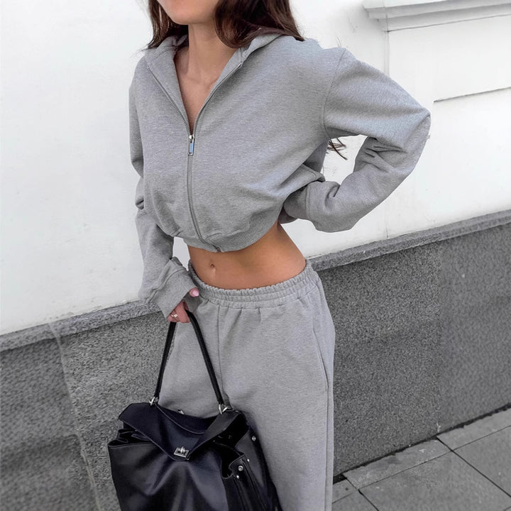 Damen trendiges und bequemes Cropped Sweatshirt mit passender Hose Drune