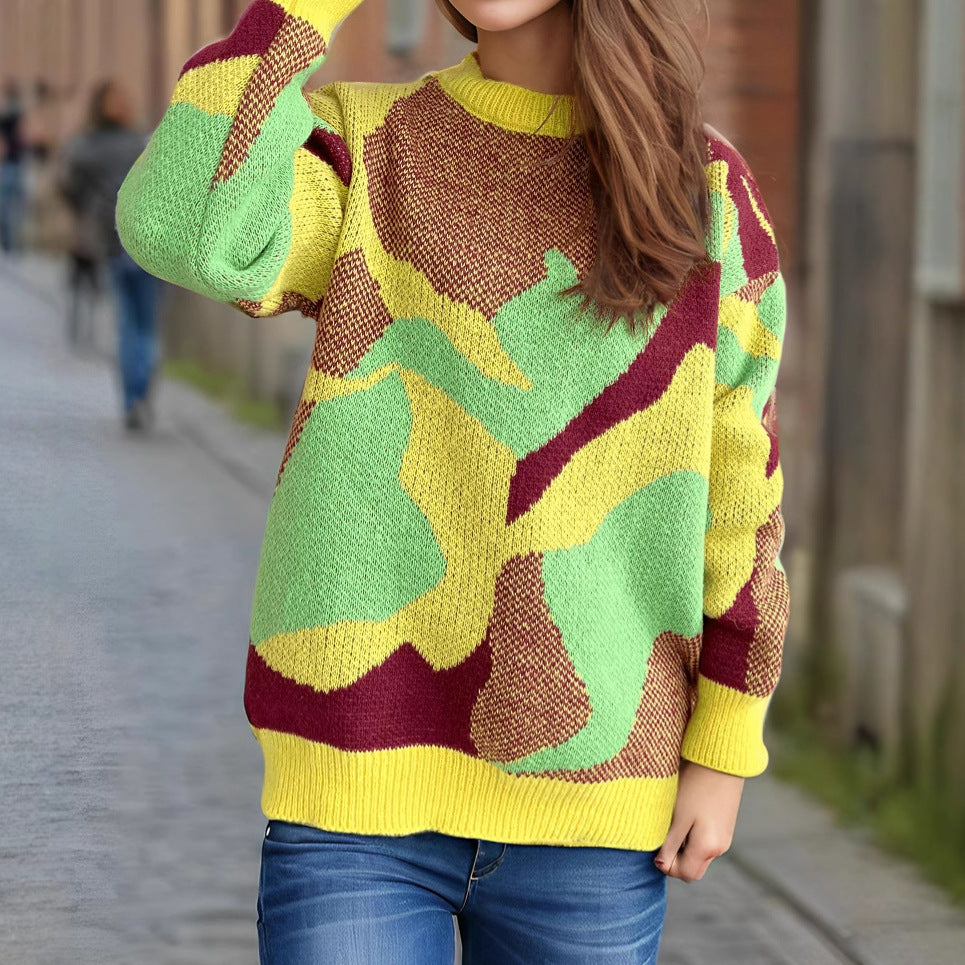 Damen modischer Pullover mit expressivem Muster und lässigem Schnitt Drune
