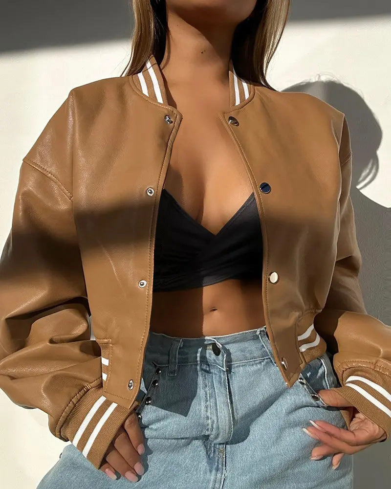 Damen Sportliche Collegejacke im modernen Design mit kontrastierenden Streifen Drune