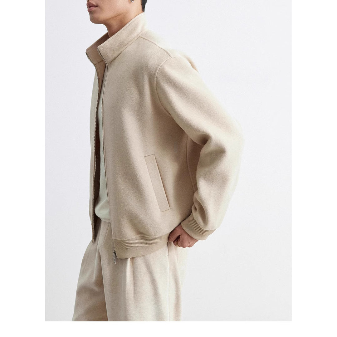 Herren Lässige Wollmix-Zipjacke mit Stehkragen und Rippbündchen Drune