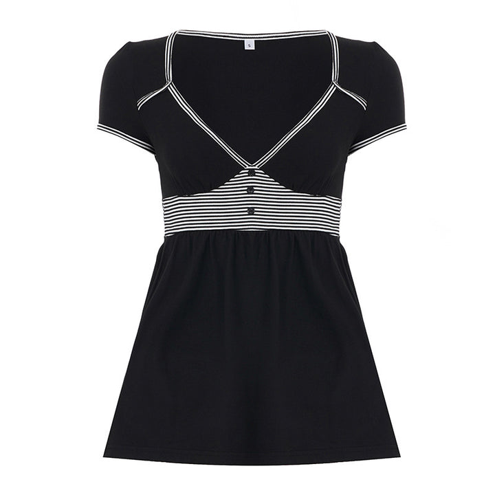 Damen Freizeidkleid mit kontrastierenden Liniendetails und schwingendem Rock Drune
