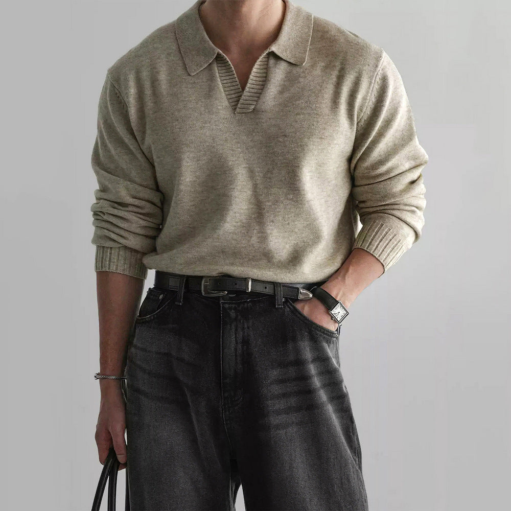 Herren Klassischer Grobstrickpullover mit Polokragen Drune