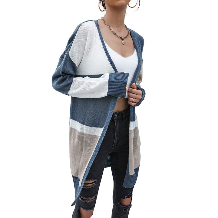 Damen Oversize-Longcardigan mit Colorblock-Design, offener Front und gerippten Bündchen Drune