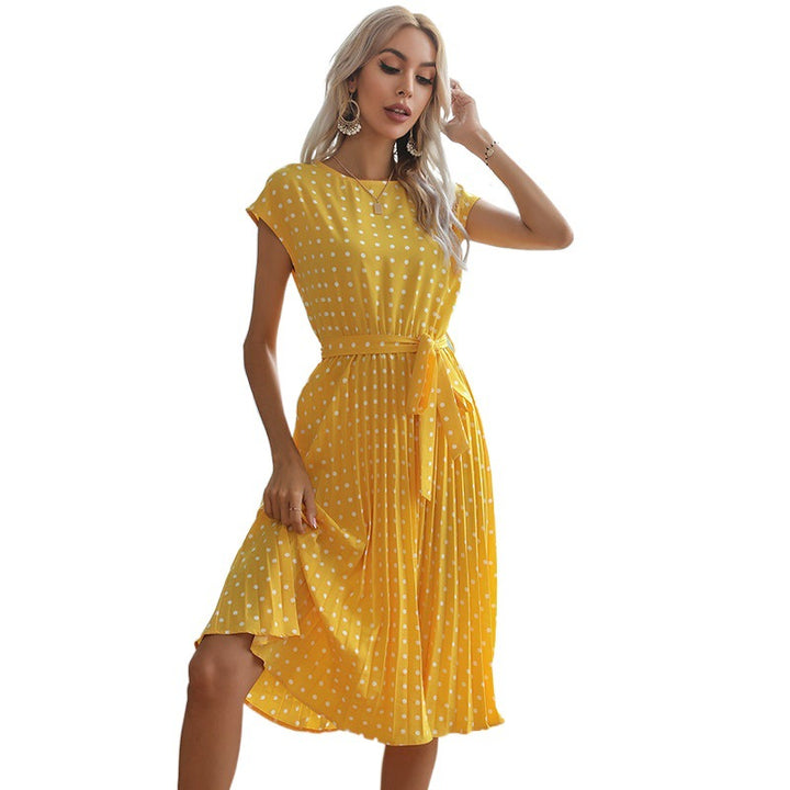 Damen Midi-Kleid mit taillierbarem Gürtel und charmanten Punkten Drune