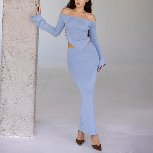 Damen elegantes Two-Piece Set mit schulterfreiem Oberteil Drune