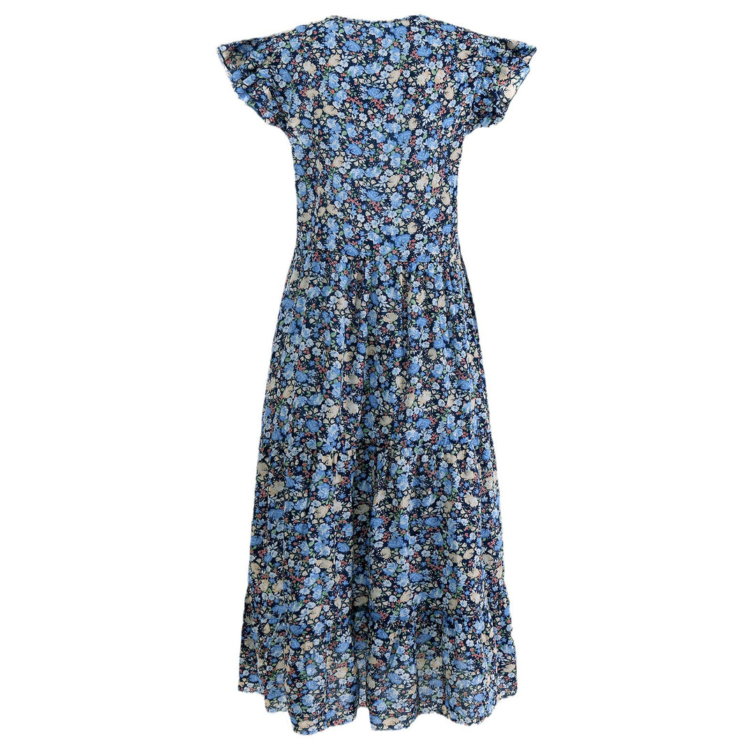 Damen A-Linien Kleid mit voluminösen Rüschenärmeln und floralen Details Drune
