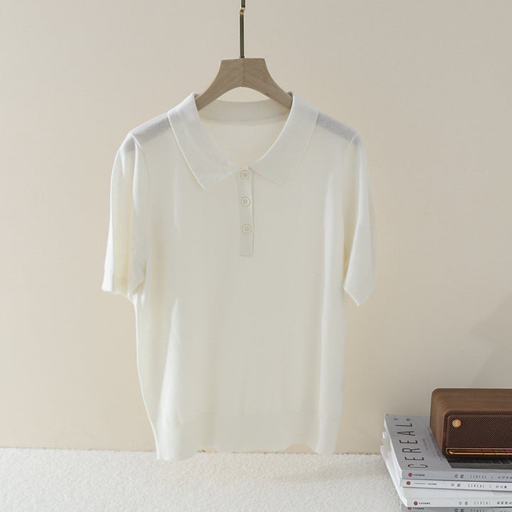 Damen Kurzarm Feinstrick-Poloshirt mit Knopfleiste Drune